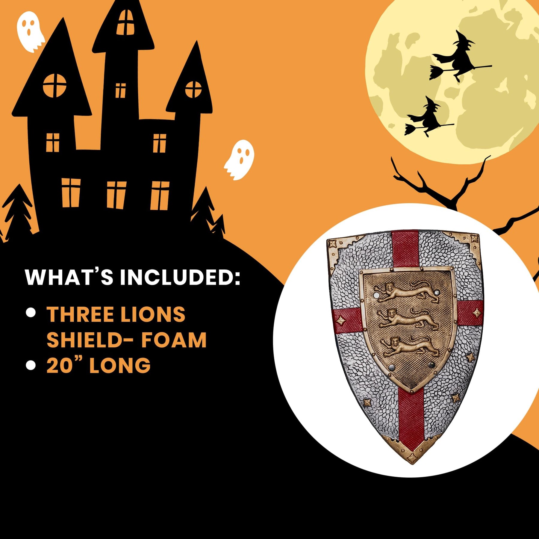 Three Lions Medieval Shield 20 Inch Foam Adult Costume Accessory