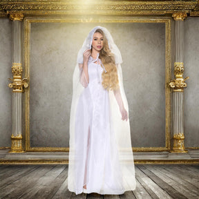 White Tulle Cape with Extended Hood Adult Costume