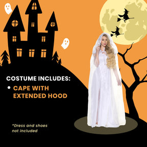 White Tulle Cape with Extended Hood Adult Costume