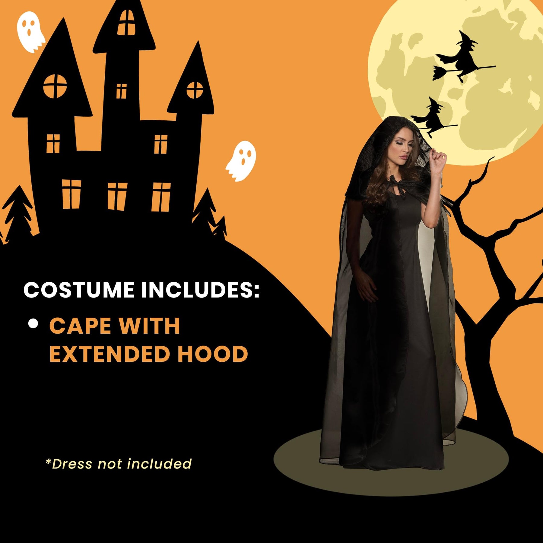 Black Tulle Cape with Extended Hood Adult Costume