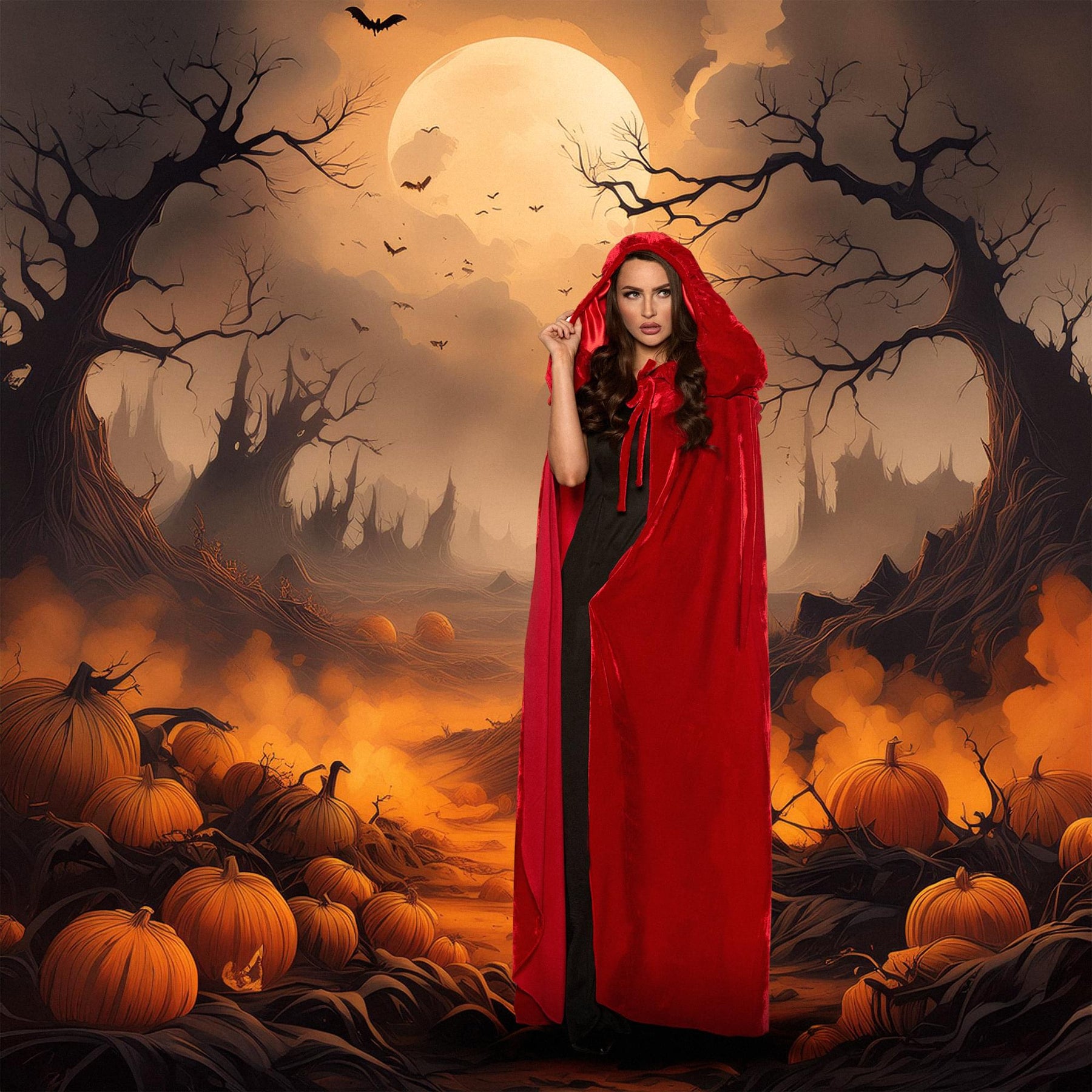 Red Tulle Cape with Extended Hood Adult Costume