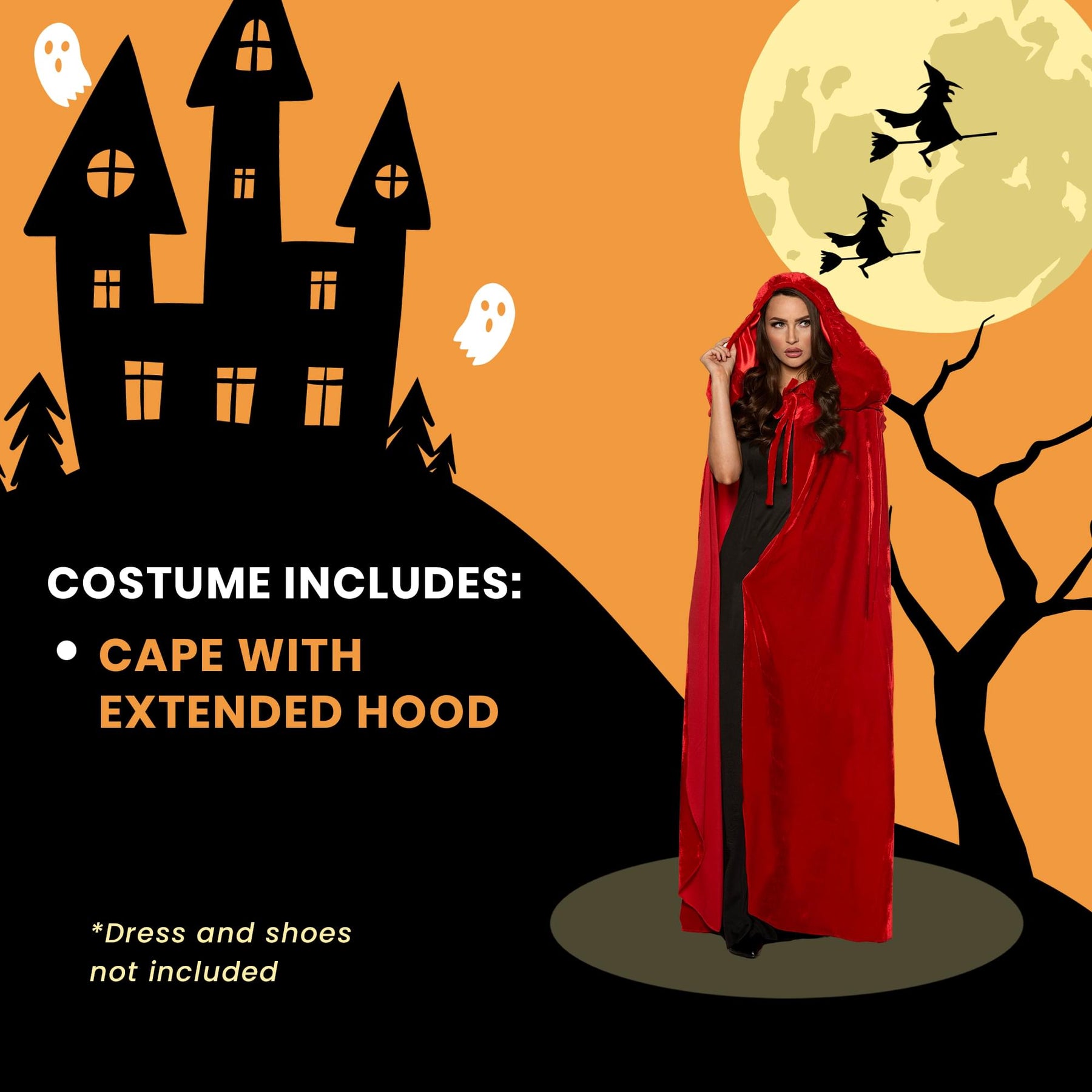 Red Tulle Cape with Extended Hood Adult Costume