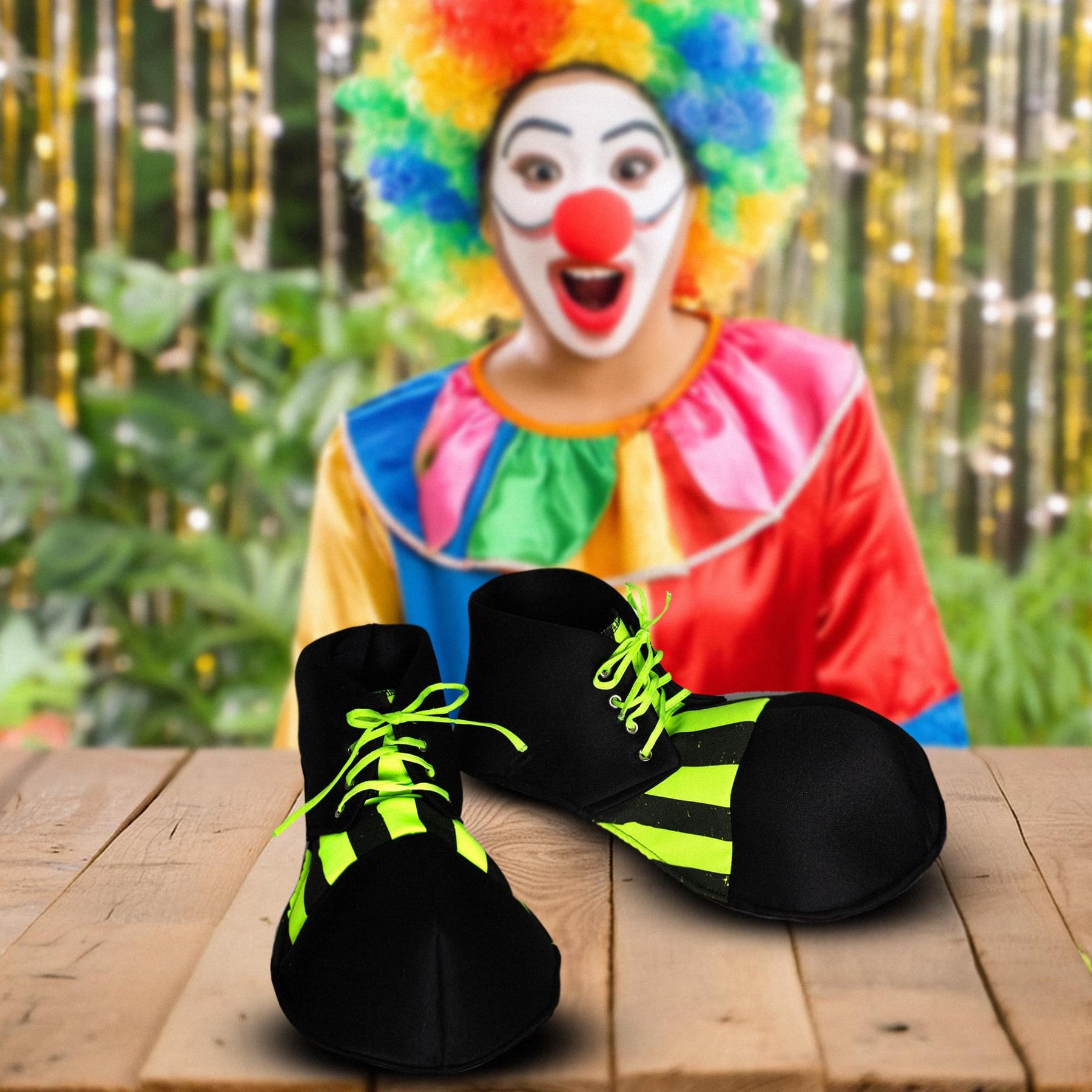 Oversized Blacklight Reactive Black & Yellow Clown Adult Costume Shoes