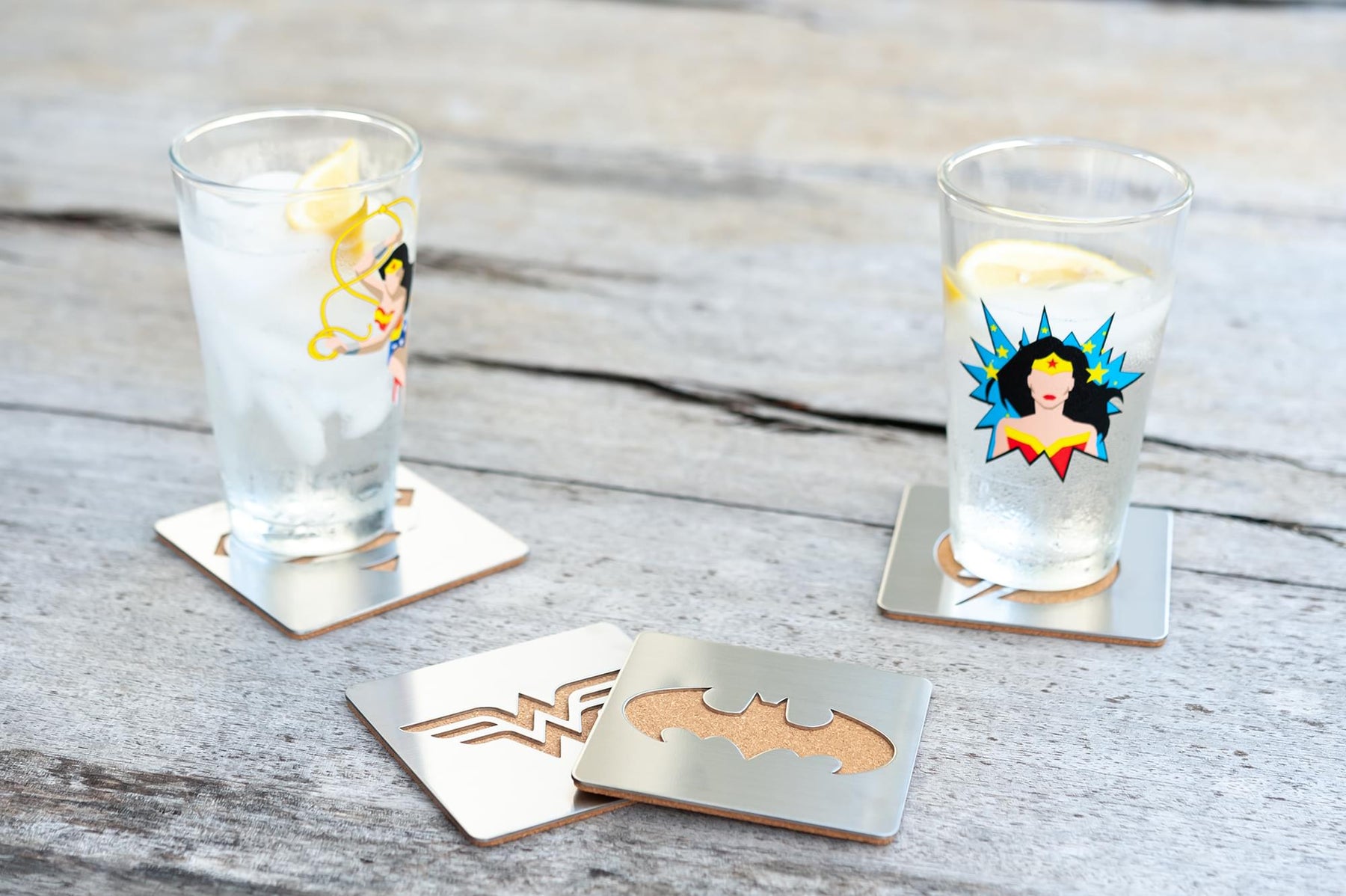 DC Comics Laser-Cut Superhero Logo Coaster Set | Batman | Superman | Wonder Woman | Flash