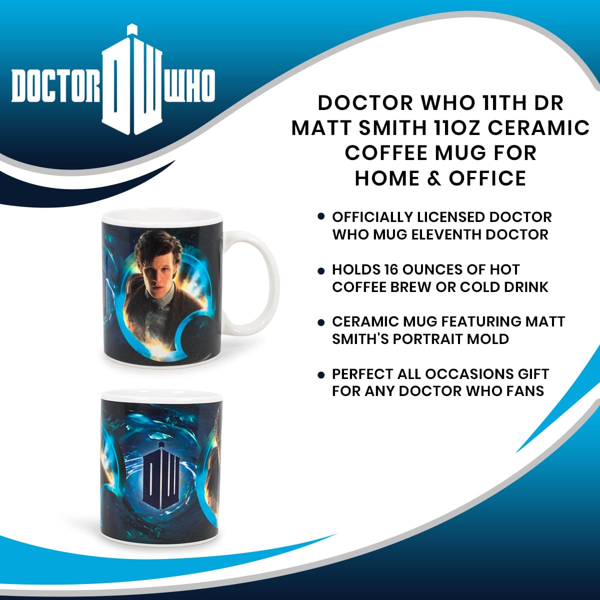 Doctor Who 11th Dr Matt Smith 11oz Ceramic Coffee Mug for Home & Office