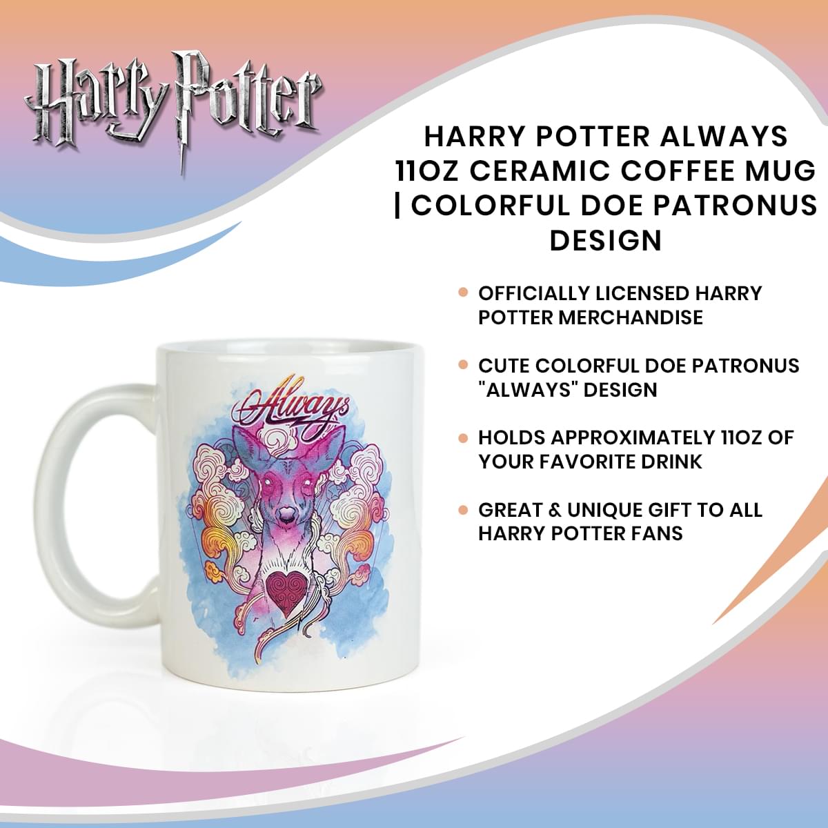 Harry Potter Always 11oz Ceramic Coffee Mug | Colorful Doe Patronus Design