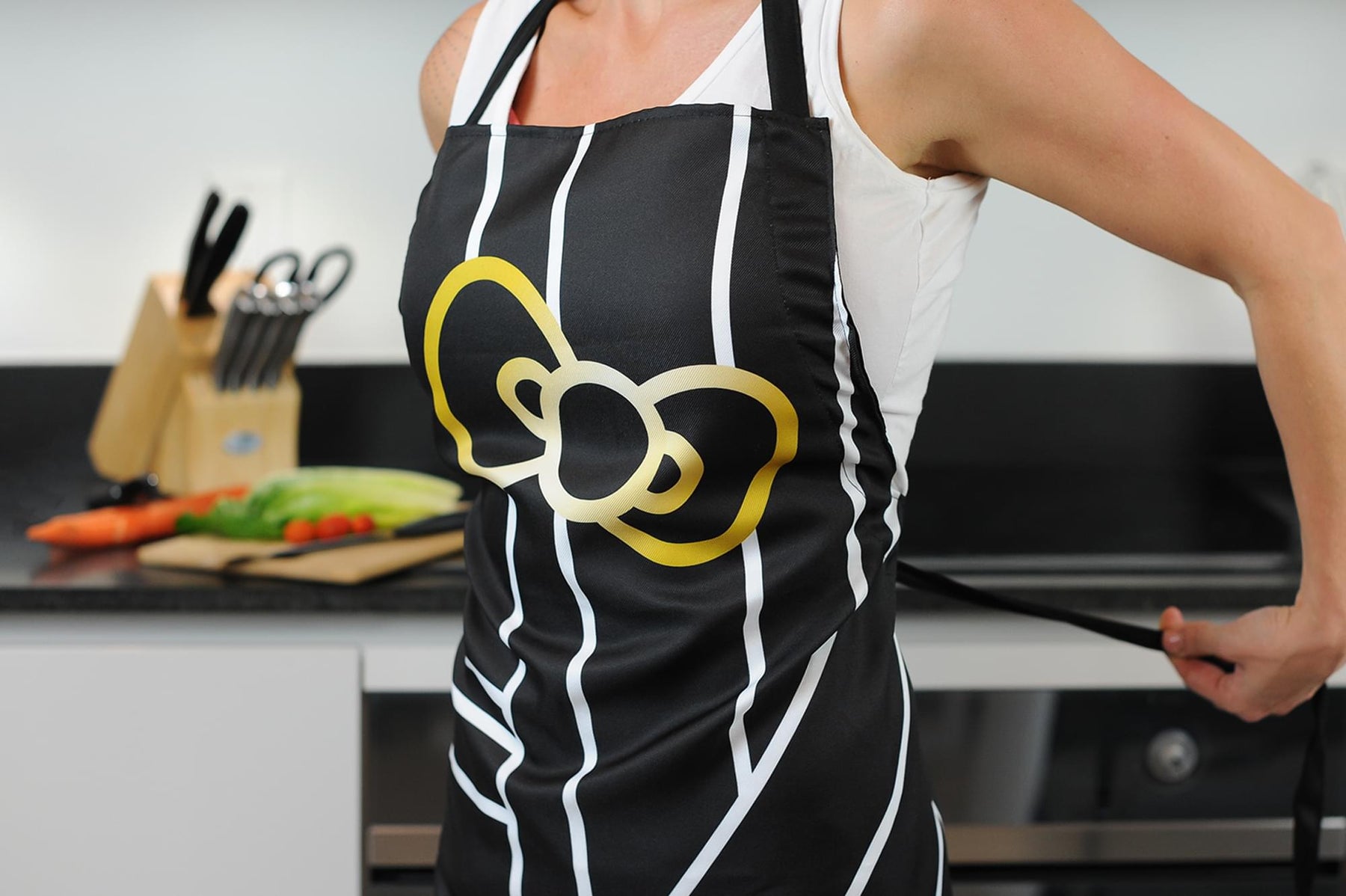 Hello Kitty Pinache Black and Gold Adult Kitchen Apron