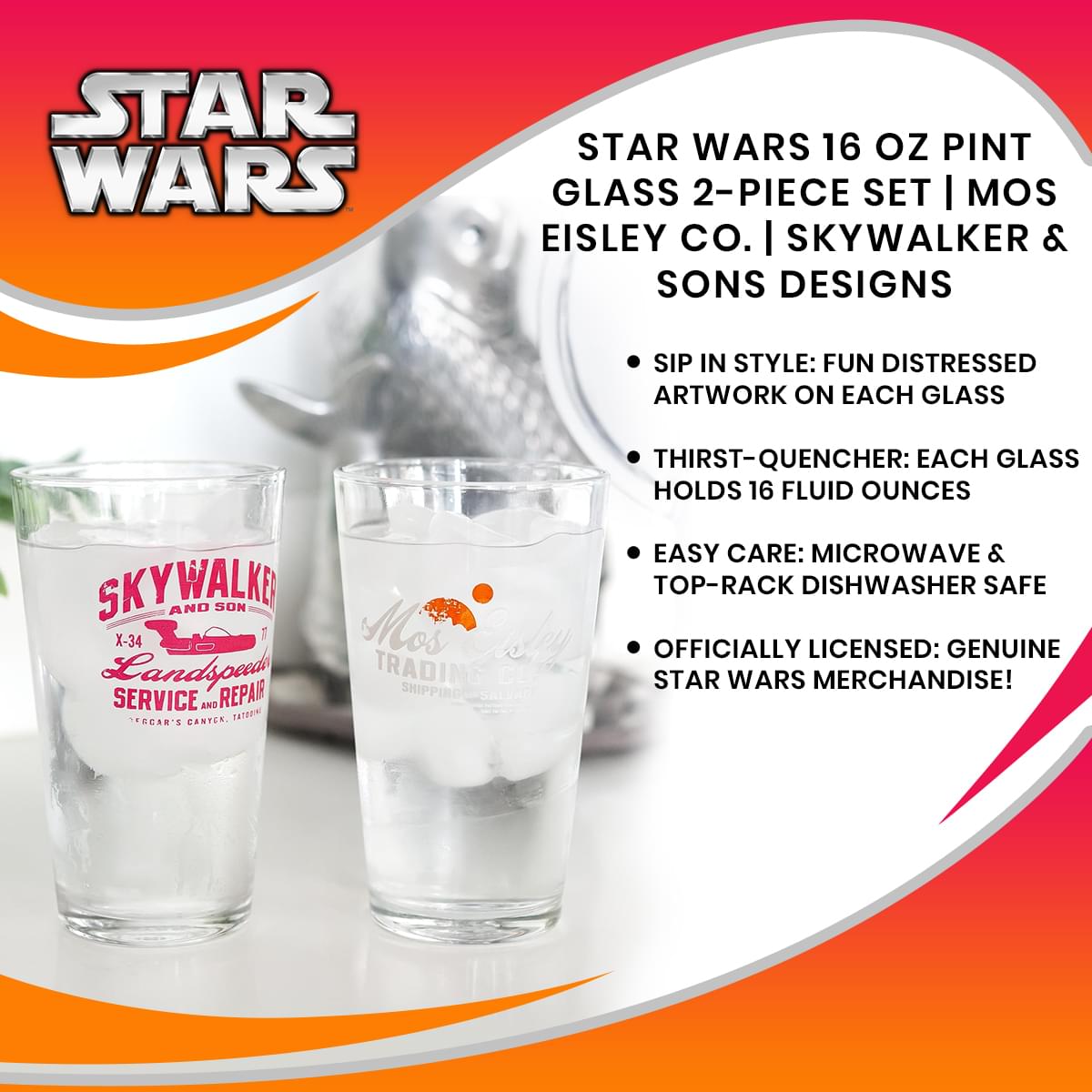 Star Wars 16 oz Pint Glass 2-Piece Set | Mos Eisley Co. | Skywalker & Sons Designs