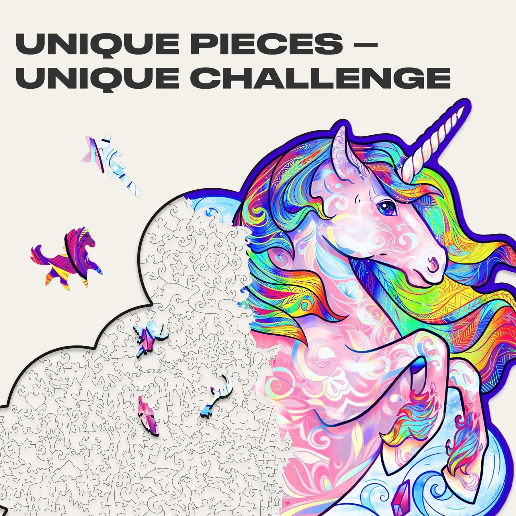 Inspiring Unicorn 195 Piece Shaped Wooden Jigsaw Puzzle