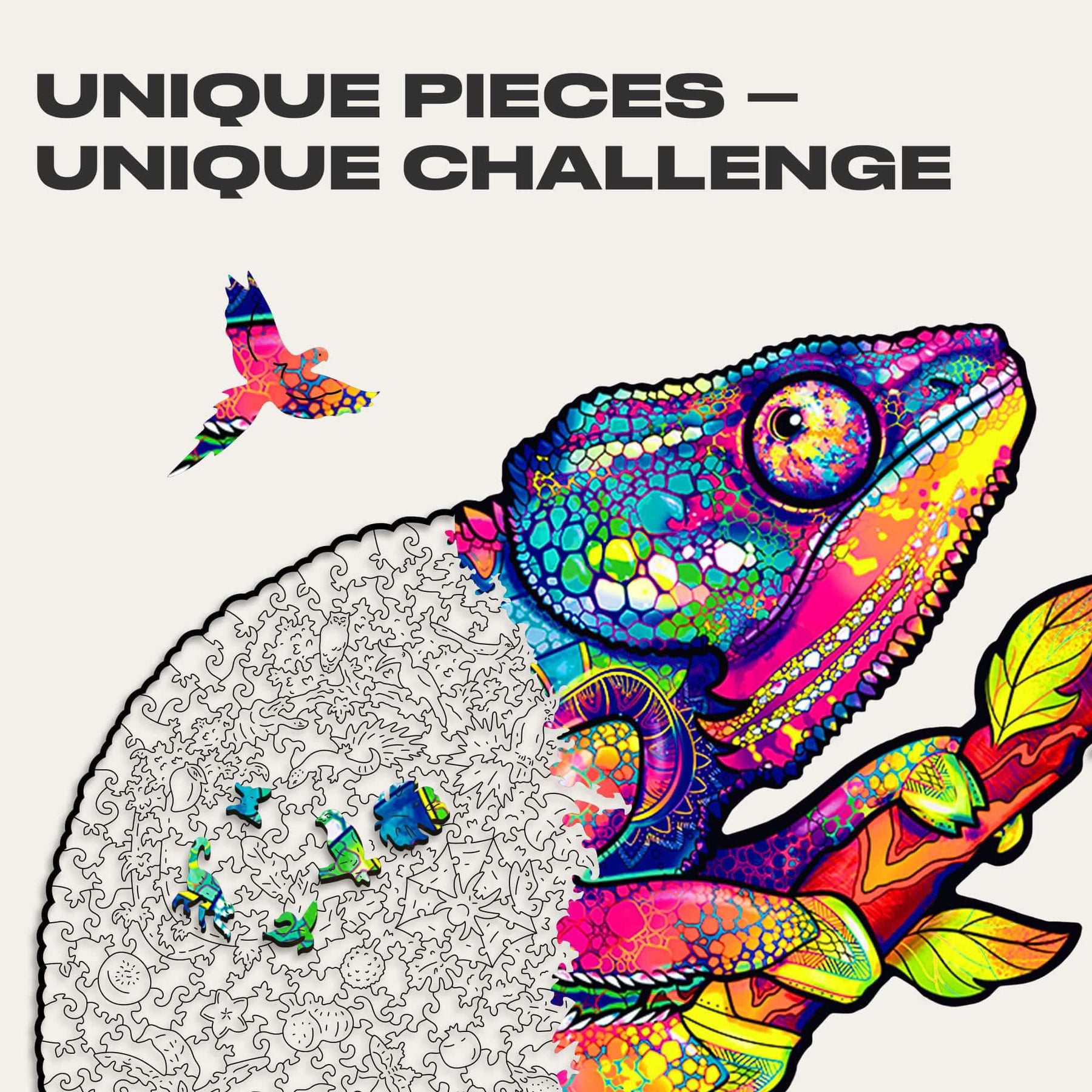 Iridescent Chameleon 314 Piece Shaped Wooden Jigsaw Puzzle