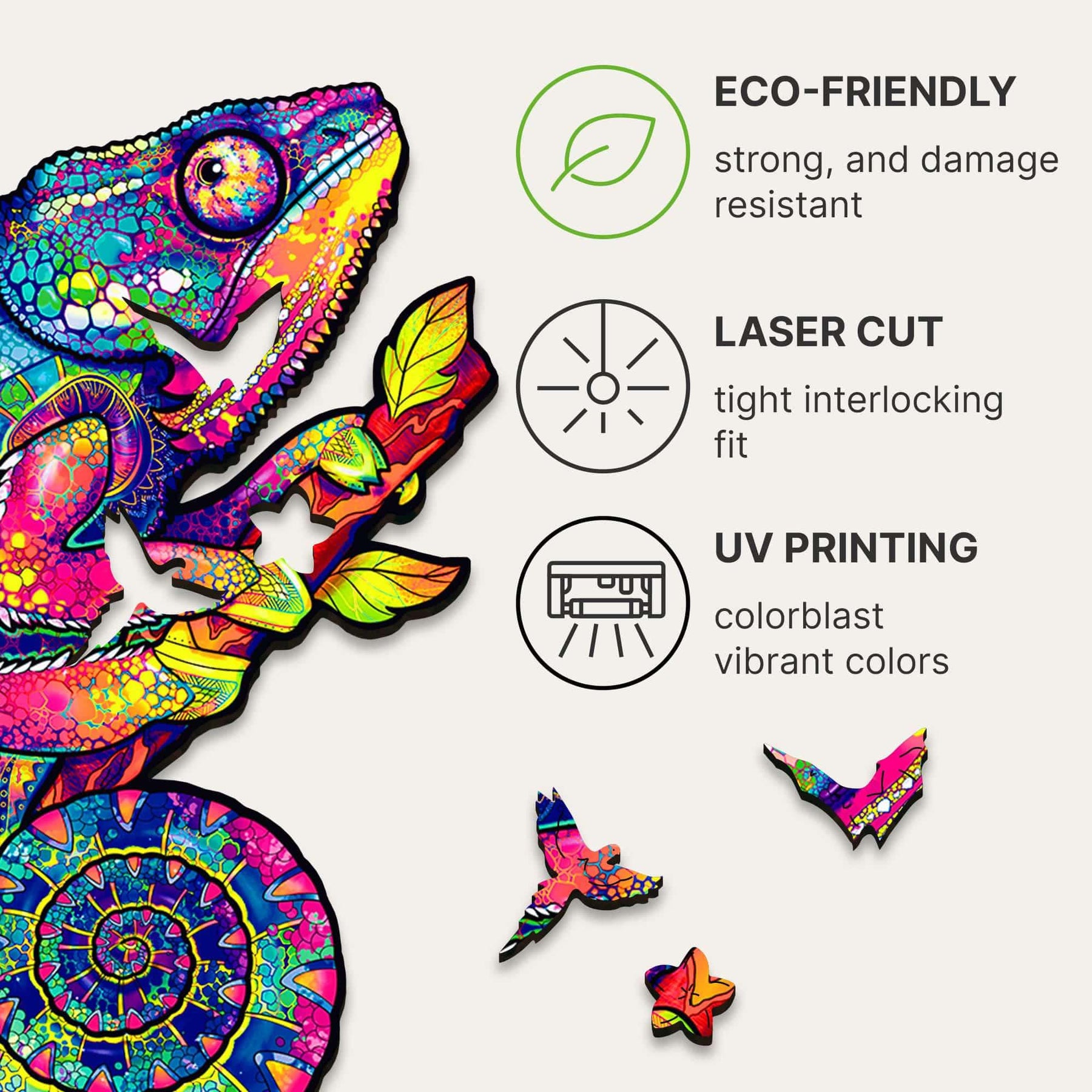 Iridescent Chameleon 314 Piece Shaped Wooden Jigsaw Puzzle