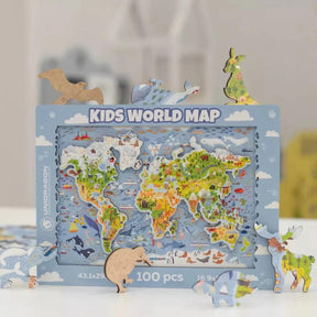 Kids World Map 100 Piece Wooden Jigsaw Puzzle