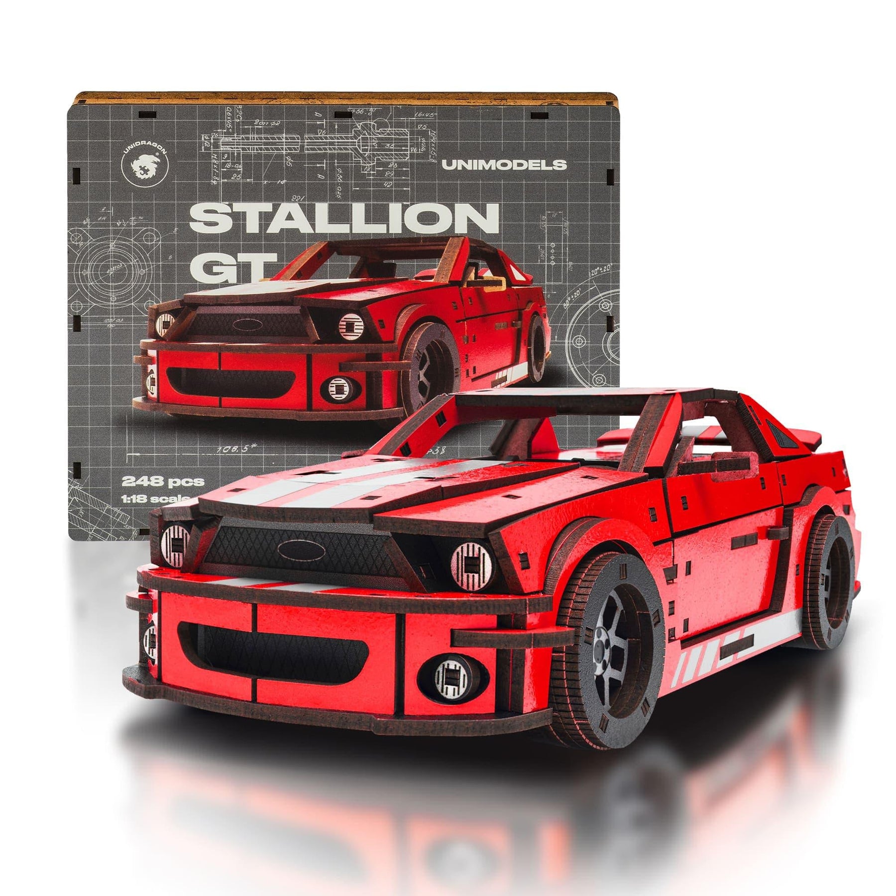 Stallion GT Red 248 Piece Wooden 3D Puzzle