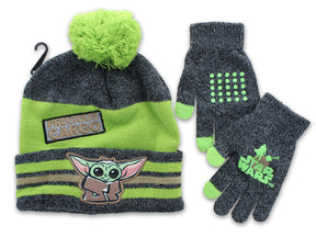 Star Wars The Mandalorian The Child Winter Beanie & Glove Set | Grey & Green