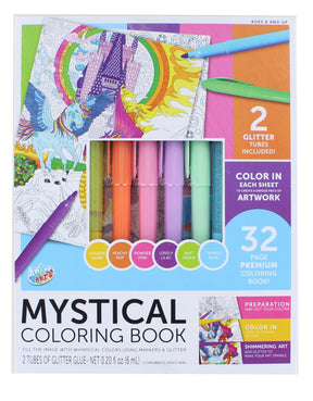 Coloring Book Kit With 6 Glimmer Gel Pens | Mystical