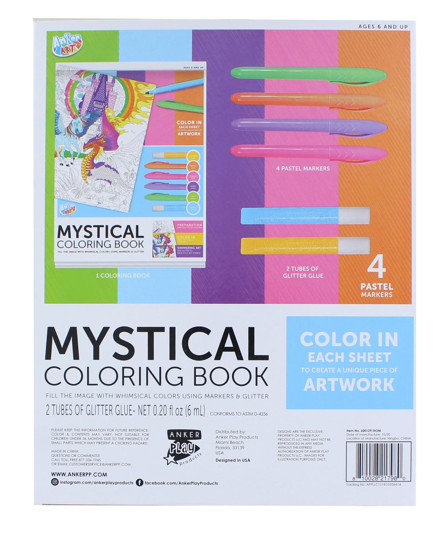 Coloring Book Kit With 6 Glimmer Gel Pens | Mystical