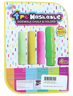 4 Piece Washable Sidewalk Chalk and Holder | Green