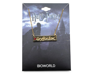 Harry Potter Gryffindor Script Bar Necklace with Stone