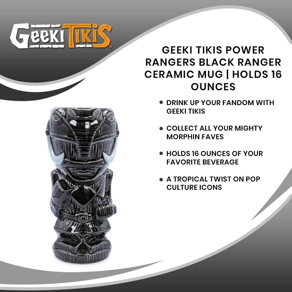 Geeki Tikis Power Rangers Black Ranger Ceramic Mug | Holds 16 Ounces