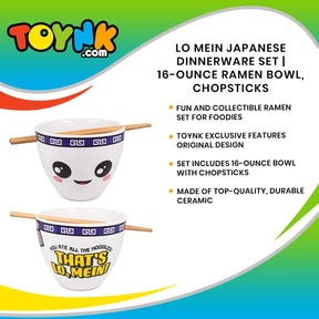 Bowl Bop Lo Mein Japanese Dinnerware Set | 16-Ounce Ramen Bowl, Chopsticks