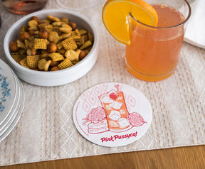 Single Retro Cork Drink Coaster - Pink Pussycat