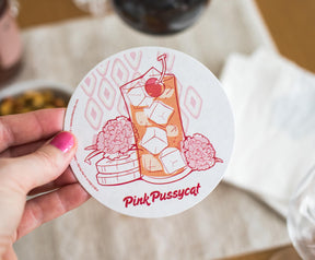 Single Retro Cork Drink Coaster - Pink Pussycat