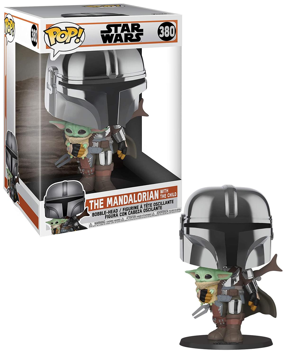 Star Wars The Mandalorian 10 Inch POP Vinyl Figure | Chrome Mandalorian w/ Child