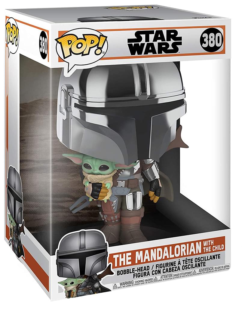 Star Wars The Mandalorian 10 Inch POP Vinyl Figure | Chrome Mandalorian w/ Child