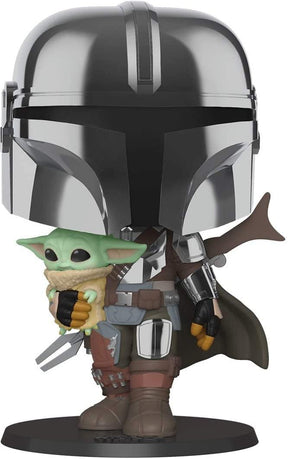 Star Wars The Mandalorian 10 Inch POP Vinyl Figure | Chrome Mandalorian w/ Child