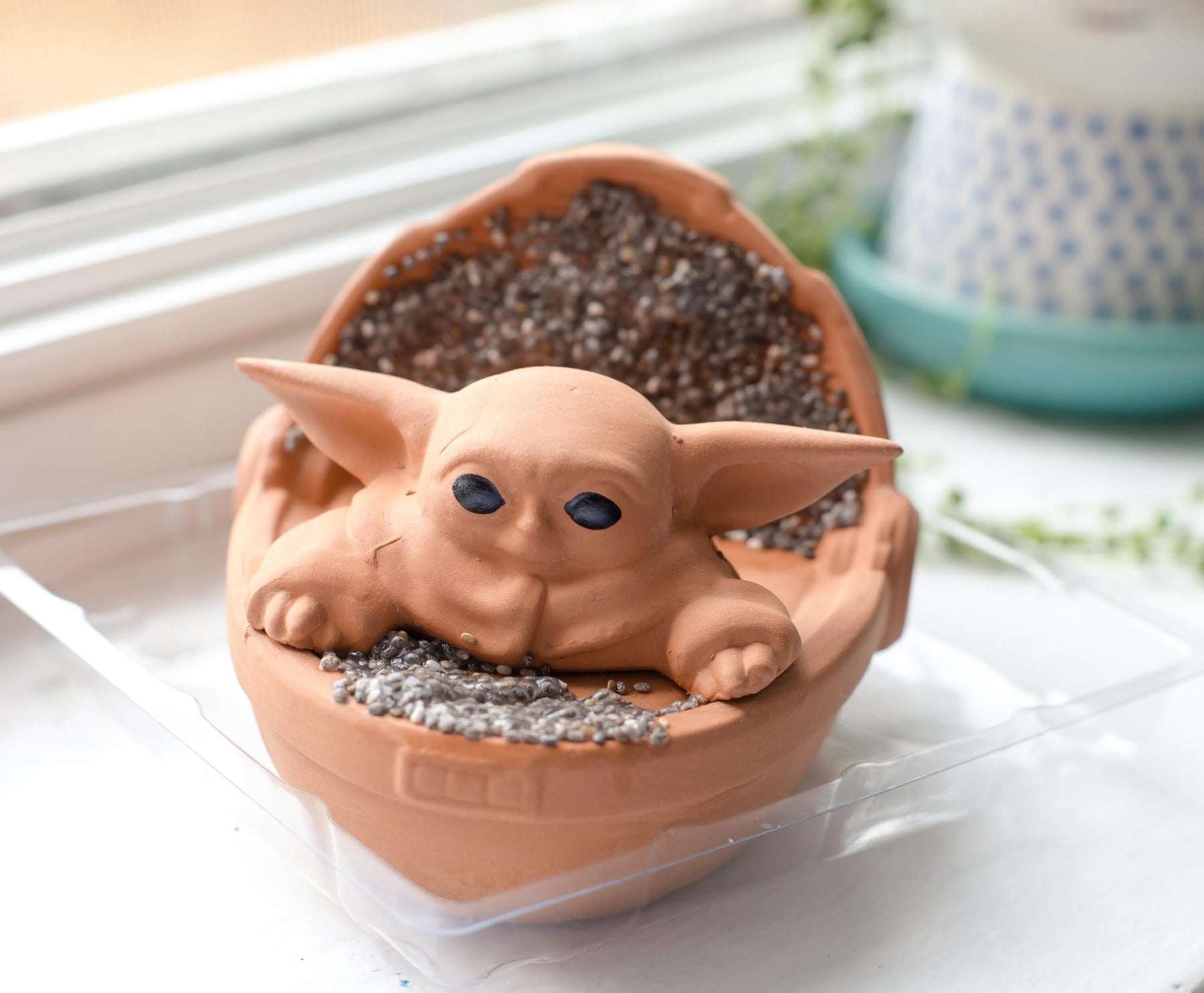 Chia Pet Planter Decorative Indoor Garden Pottery- Baby Yoda