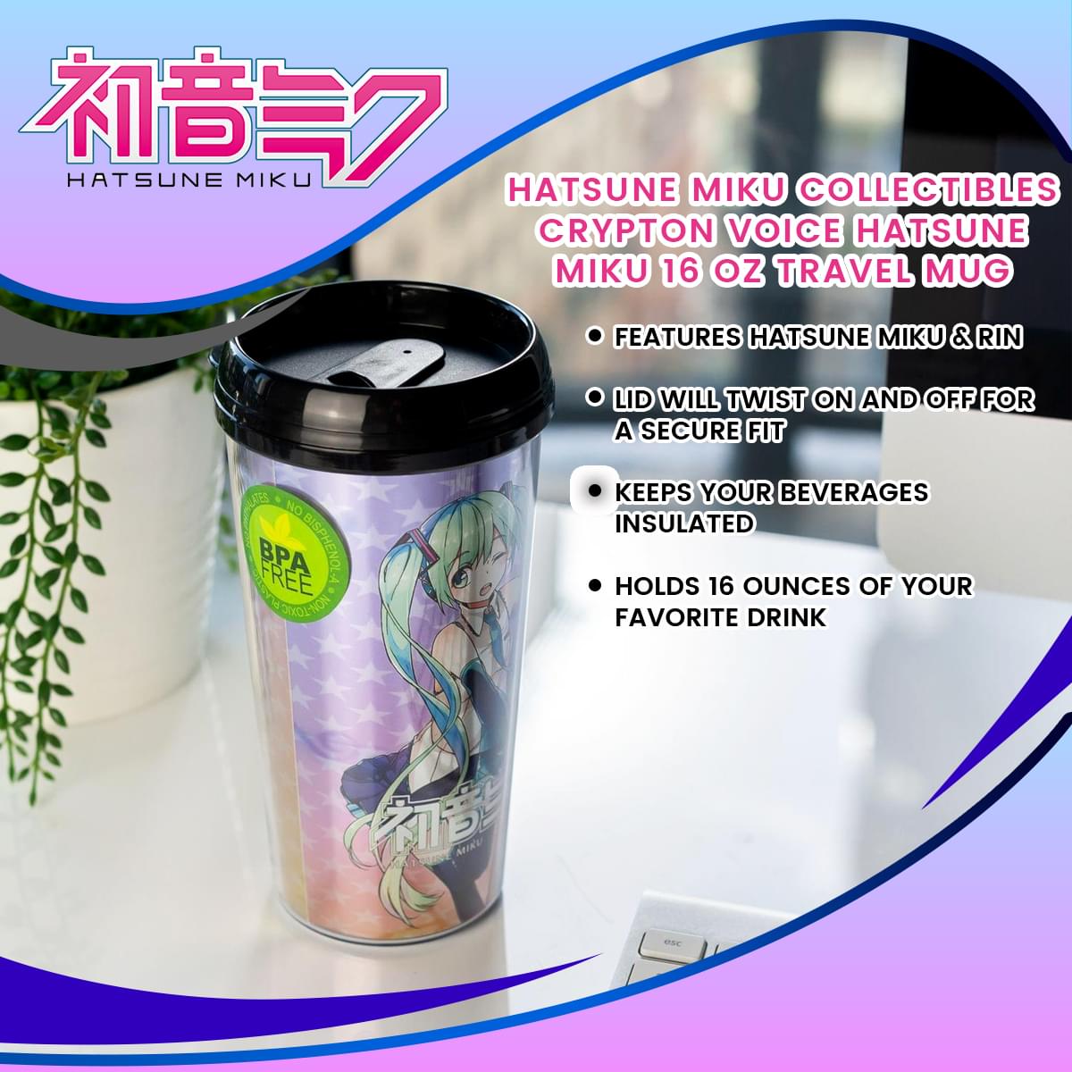 Hatsune Miku Collectibles | Crypton Voice Hatsune Miku 16 oz Travel Mug