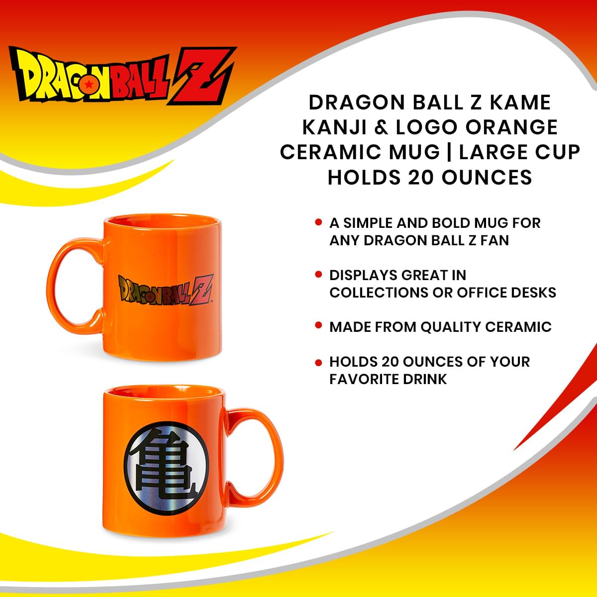 Dragon Ball Z Kame Kanji & Logo Orange Ceramic Mug | Large Cup Holds 20 Ounces