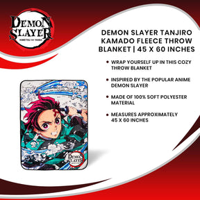 Demon Slayer Tanjiro Kamado Fleece Throw Blanket | 45 x 60 Inches