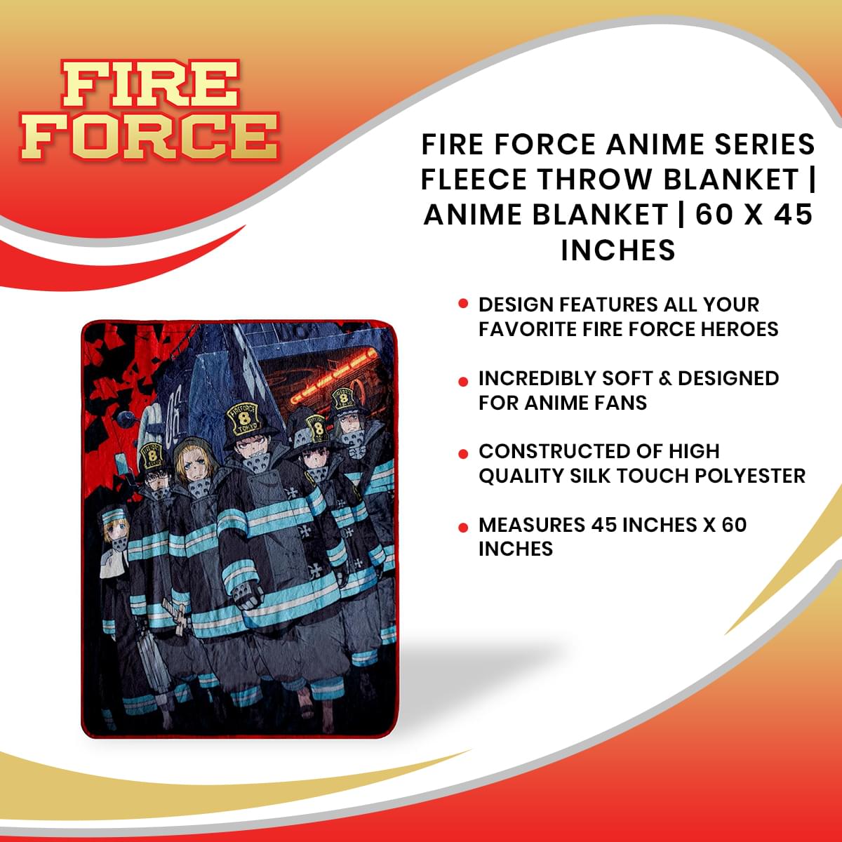 Fire Force Anime Series Fleece Throw Blanket | Anime Blanket | 60 x 45 Inches