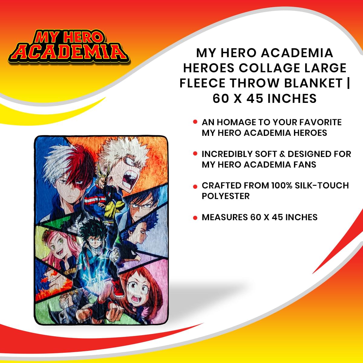 My Hero Academia Heroes Collage Large Fleece Throw Blanket | 60 x 45 Inches
