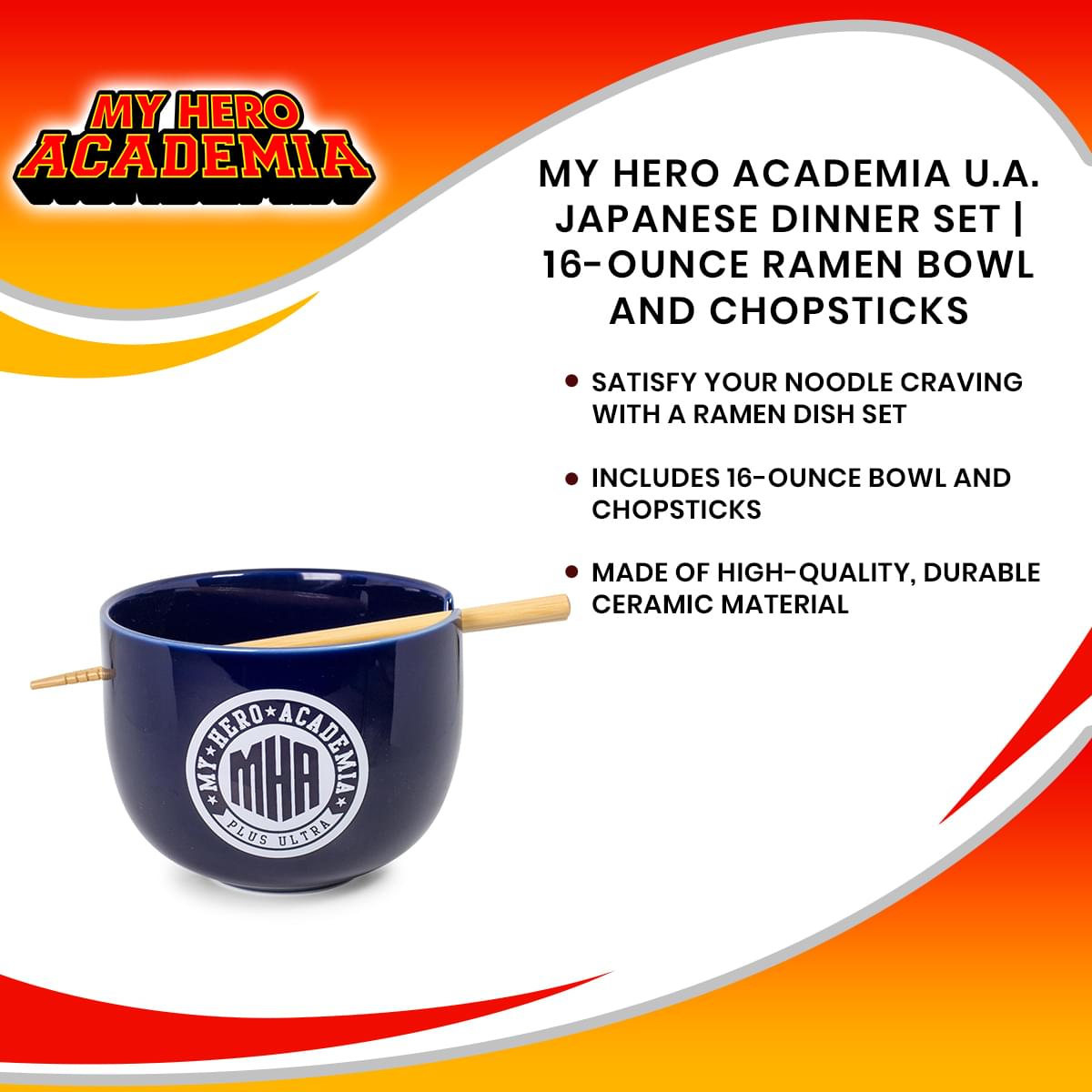 My Hero Academia U.A. Japanese Dinner Set | 16-Ounce Ramen Bowl and Chopsticks