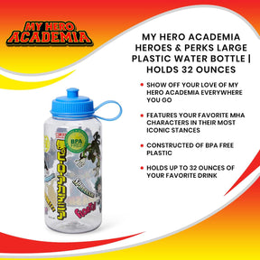 My Hero Academia Heroes & Perks Large Plastic Water Bottle | Holds 32 Ounces