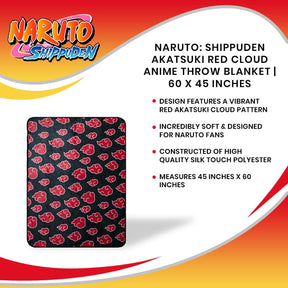Naruto: Shippuden Akatsuki Red Cloud Anime Throw Blanket | 60 x 45 Inches