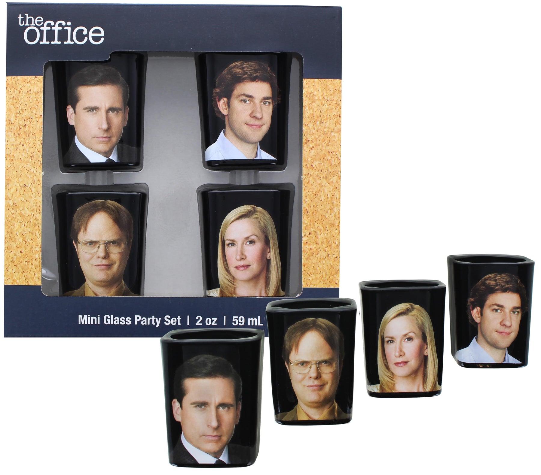 The Office Character Shot Glass Drinking Game | 2 Ounce Glasses | Set of 4