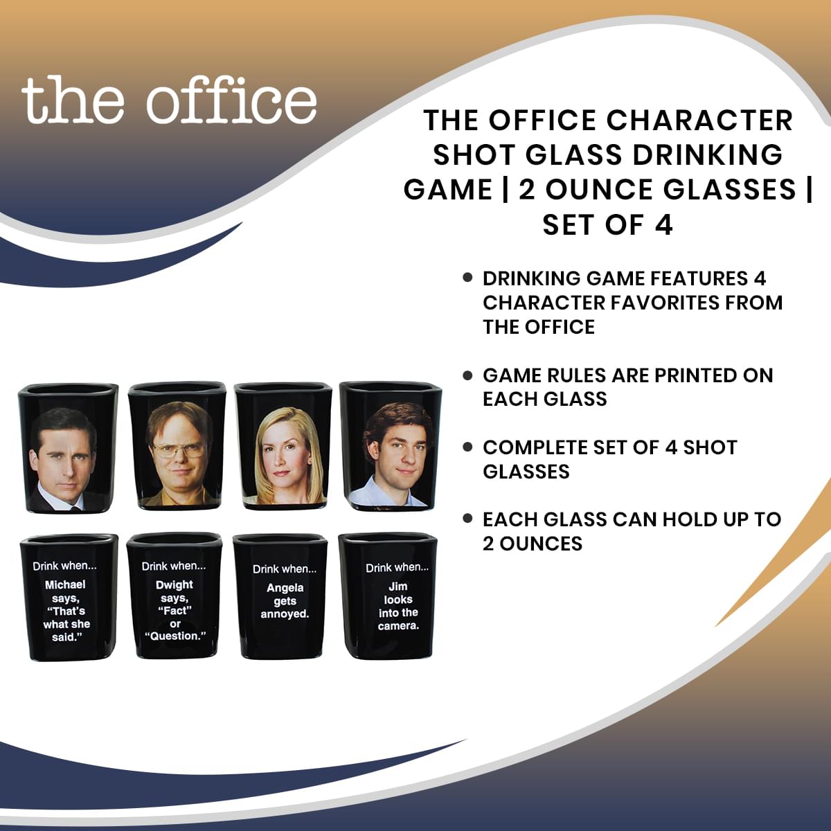 The Office Character Shot Glass Drinking Game | 2 Ounce Glasses | Set of 4