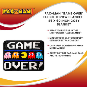 Pac-Man "Game Over" Fleece Throw Blanket | 45 x 60 Inch Cozy Blanket