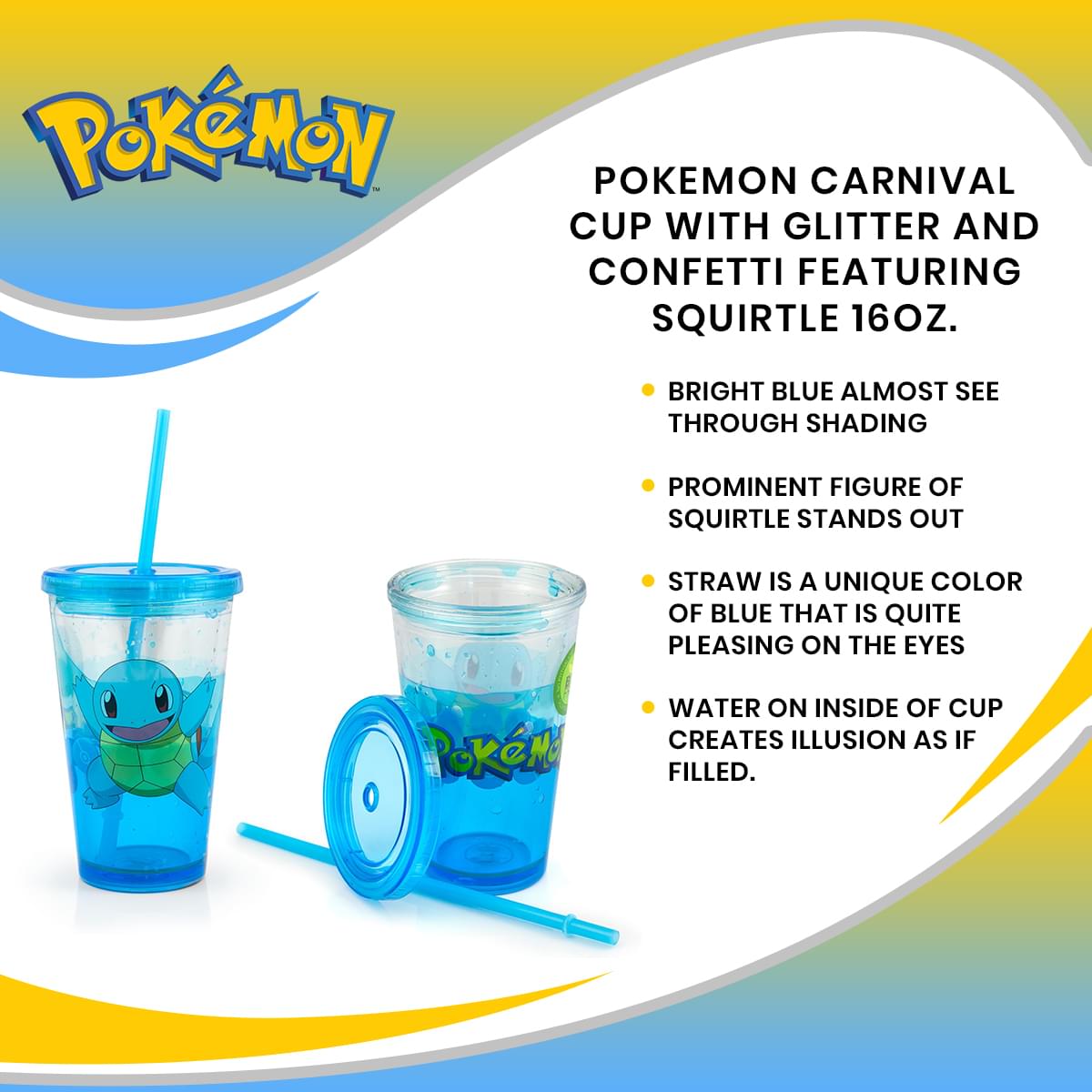 Pokemon Carnival Cup With Glitter and Confetti Featuring Squirtle 16oz.