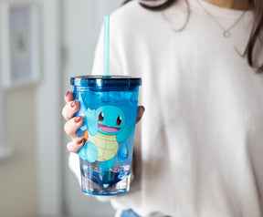 Pokemon Squirtle 16oz Plastic Carnival Cup Tumbler with Lid and Reusable Straw