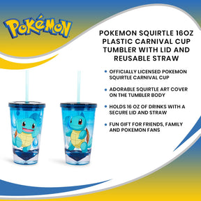 Pokemon Squirtle 16oz Plastic Carnival Cup Tumbler with Lid and Reusable Straw