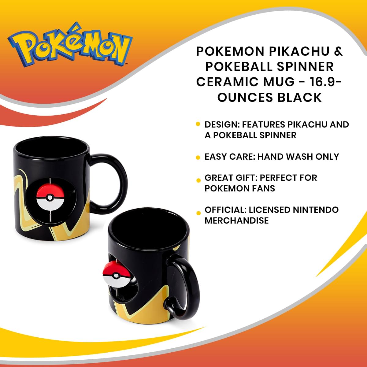 Pokemon Pikachu & Pokeball Spinner Ceramic Mug - 16.9-Ounces Black