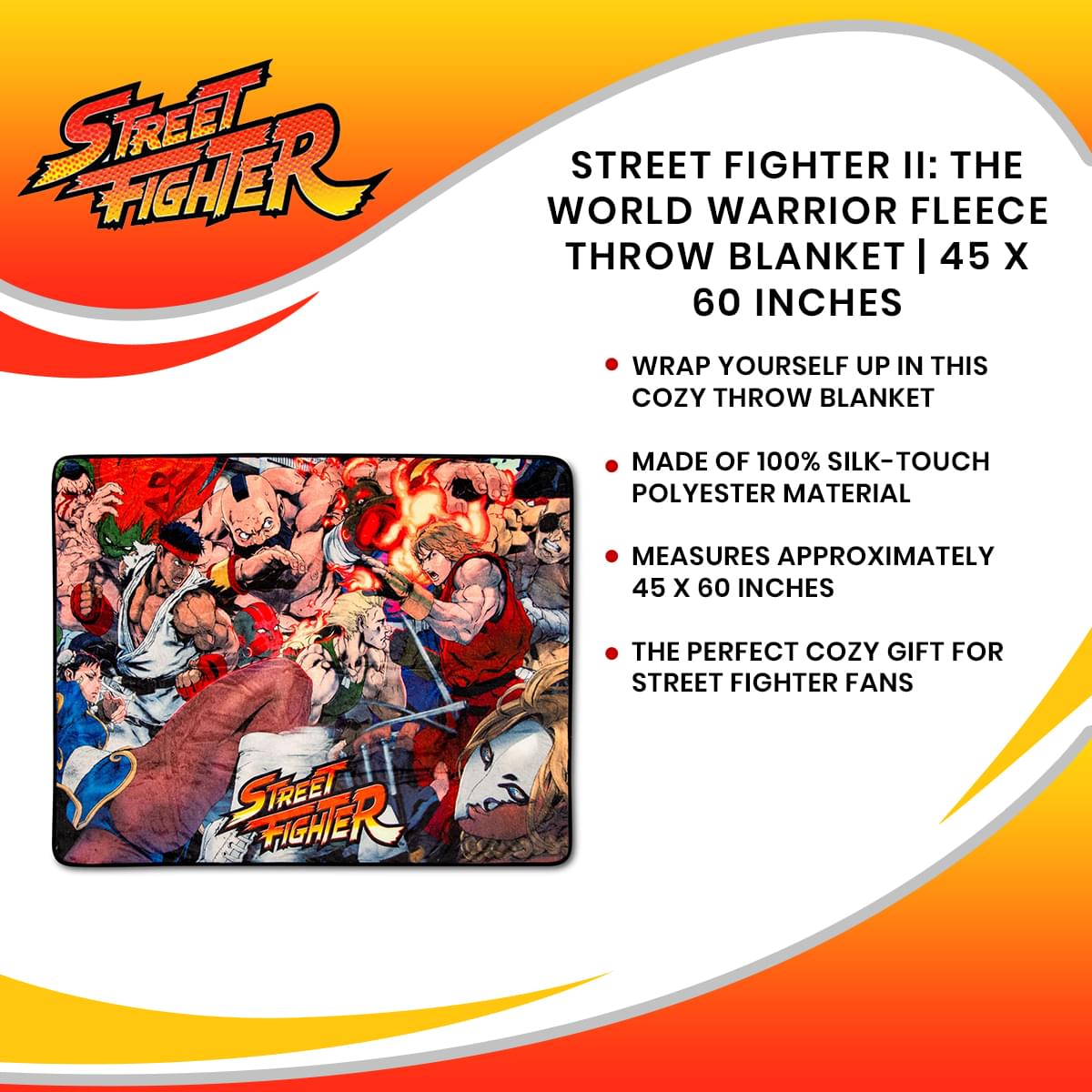 Street Fighter II: The World Warrior Fleece Throw Blanket | 45 x 60 Inches