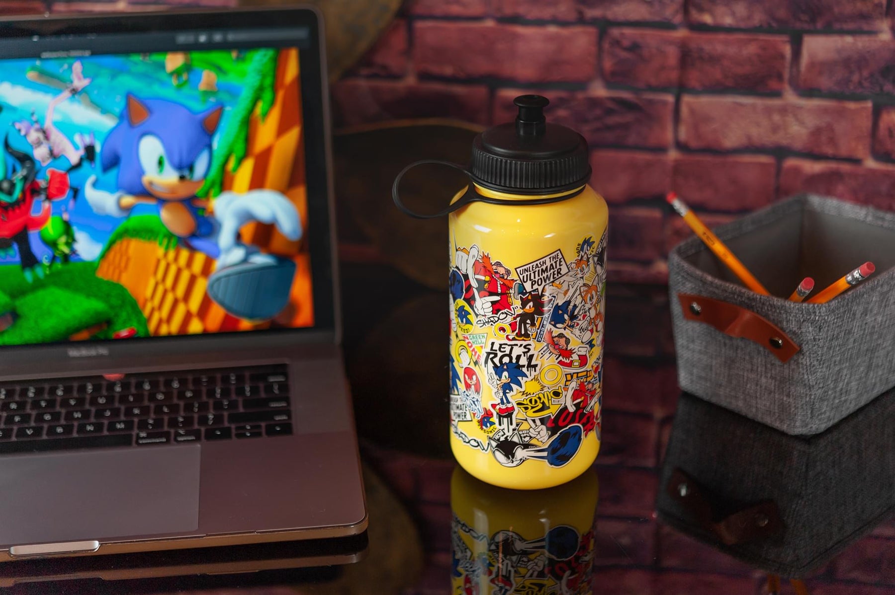 Sonic The Hedgehog Sticker Bomb Large Plastic Water Bottle | Holds 32 Ounces