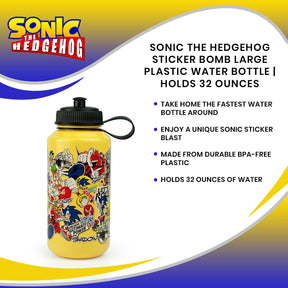 Sonic The Hedgehog Sticker Bomb Large Plastic Water Bottle | Holds 32 Ounces