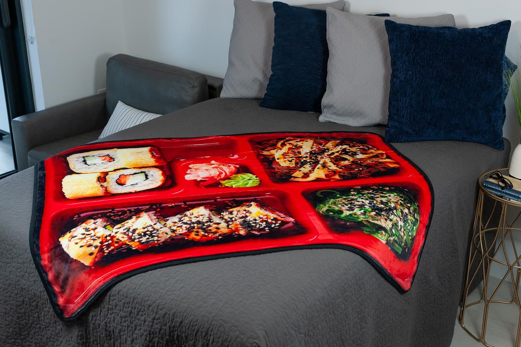 Japanese Bento Box Large Fleece Throw Blanket | Food Blankets | 60 x 45 Inches