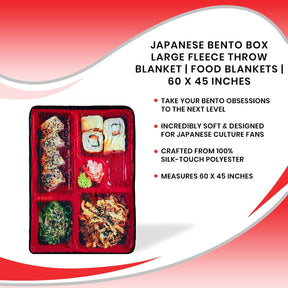 Japanese Bento Box Large Fleece Throw Blanket | Food Blankets | 60 x 45 Inches